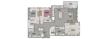 3 Bedroom 2 Bath Floor Plan at The Jamestown Apartment Flats, Richmond