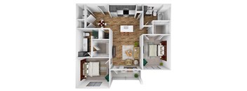 a 3d rendering of our 1 bedroom apartment at the crossings at white marsh apartments in white  at City Place, Memphis