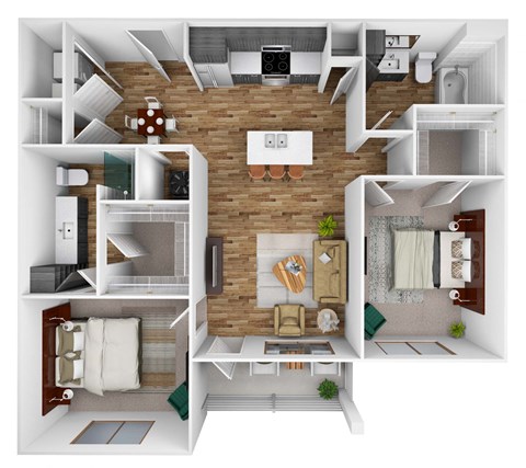 a 3d rendering of our 1 bedroom apartment at the crossings at white marsh apartments in white  at City Place, Memphis