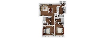 a furnished floor plan with a bedroom and a living room