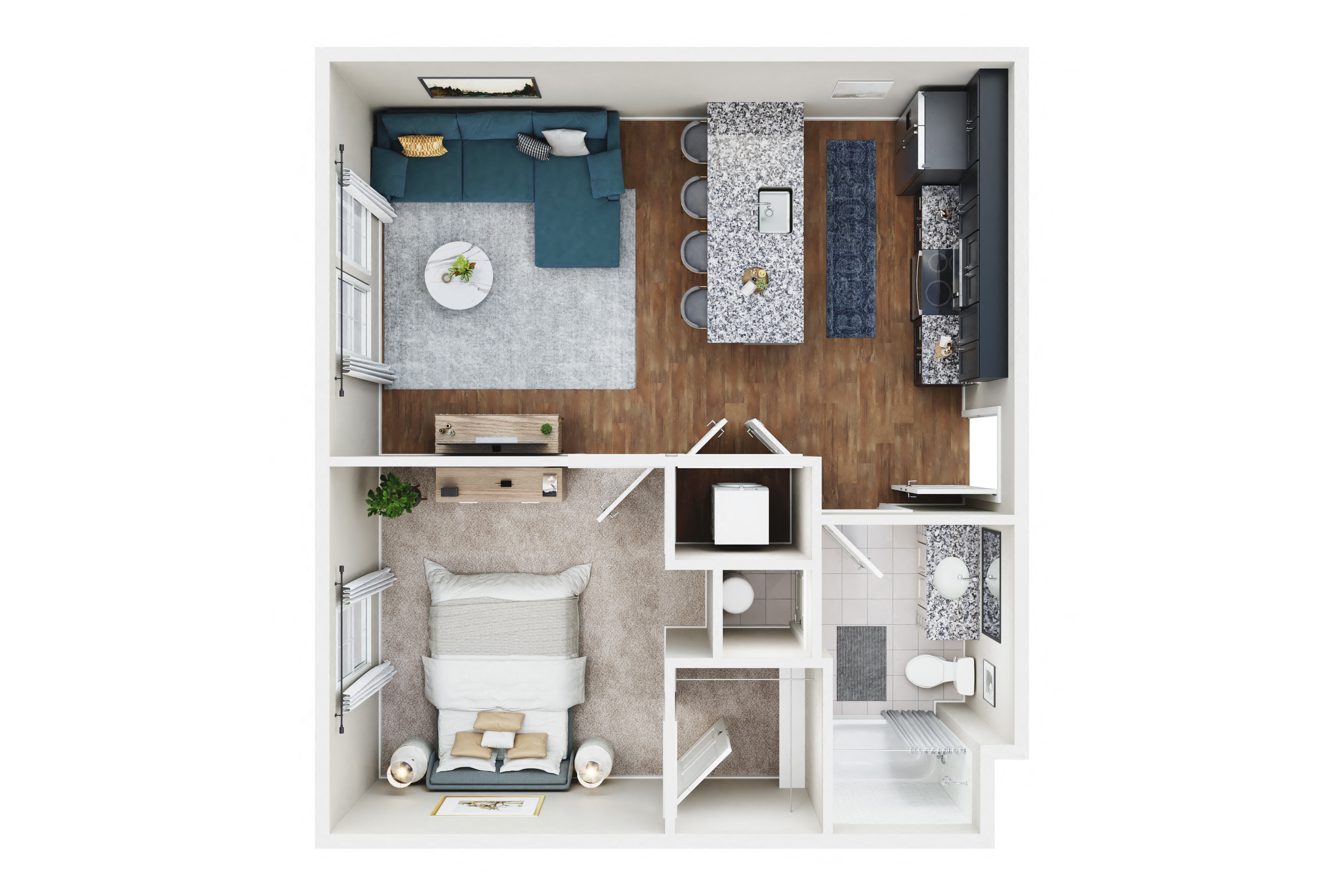 1 bedroom 1 bath A floor plan at Lakeland Town Square Apartments, Lakeland, TN