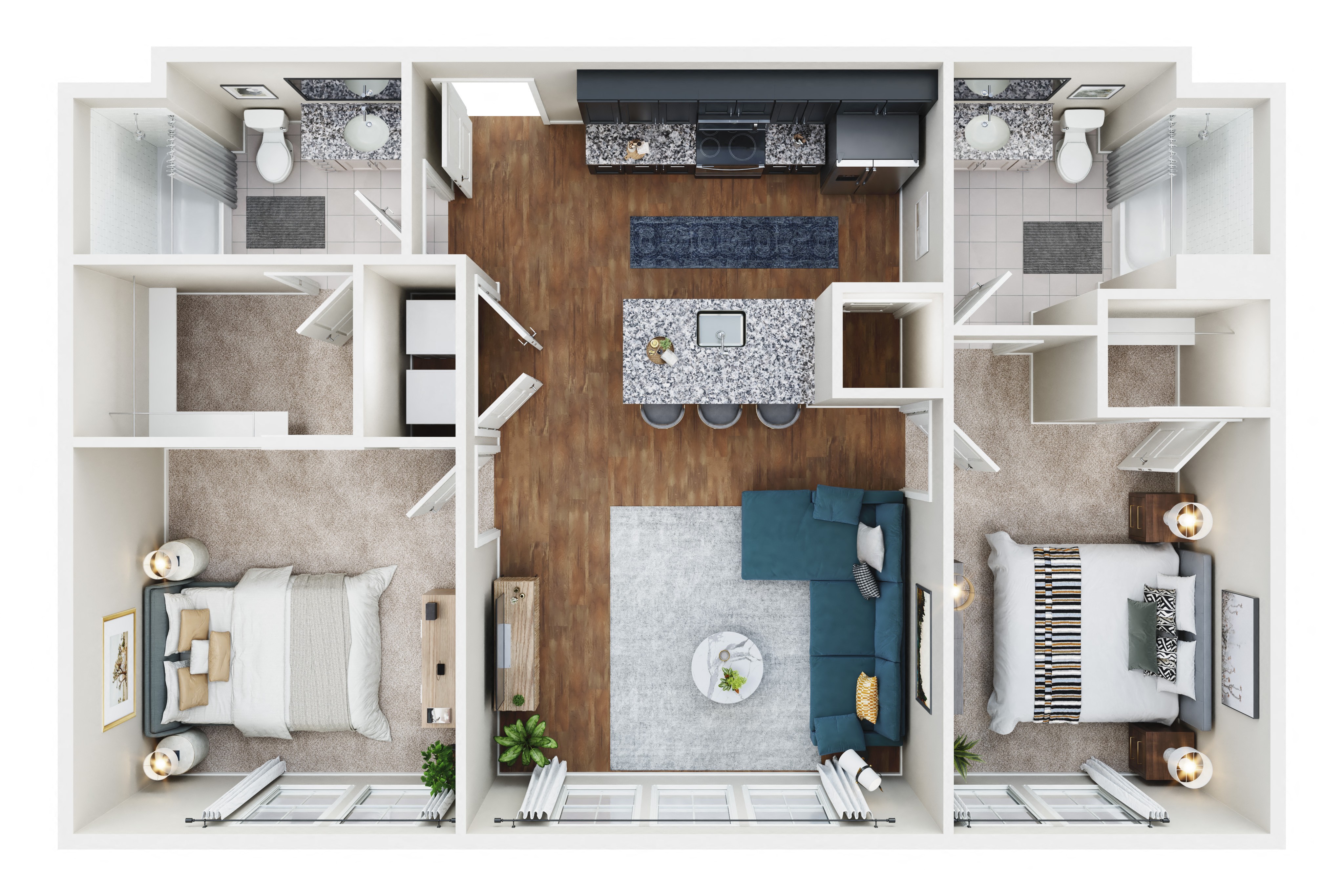 1 bedroom 1 bath B floor plan at Lakeland Town Square Apartments, Lakeland, Tennessee