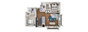 a 1 bedroom floor plan with a living room and a dining room with a kitchen