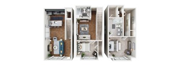 3d floor plan of a 1 bedroom apartment