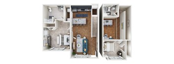 a 3d floor plan of a house with a bedroom and a bathroom