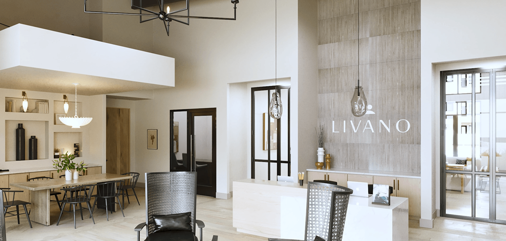a living room and dining room with a table and chairs at Livano Avondale, Avondale, 85323