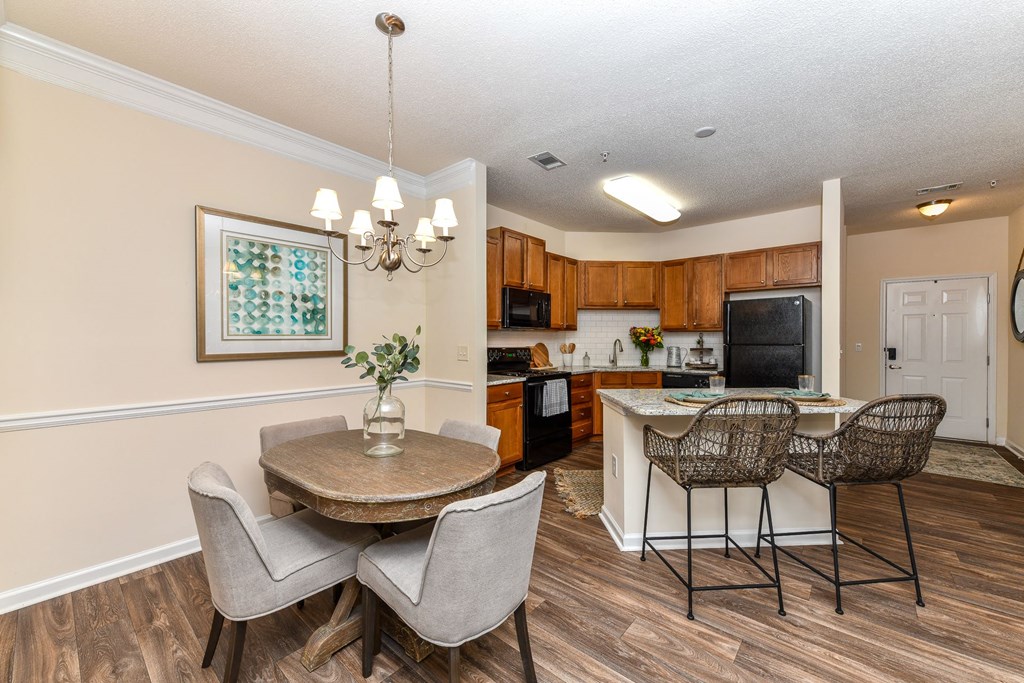 Dining room and kitchen at Legends at Charleston Park Apartments, North Charleston, SC, 29420C 29420