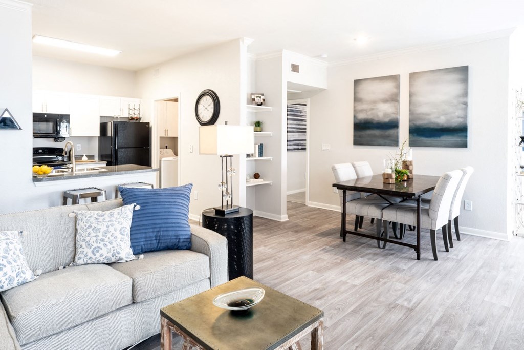 Model living room and dining room at Lincoln at Wolfchase, Cordova TN 38016