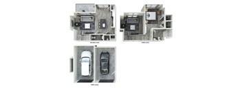 a floor plan of a house with a car in the garage