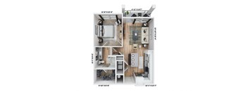 a stylized floor plan of a 2100 sq ft apartment