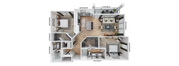 a 3d floor plan of a house with a wooden floor