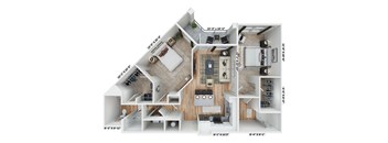 a 3d floor plan of a home with a bedroom and a living room