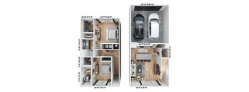 the floor plan of a modern house with a car and a kitchen