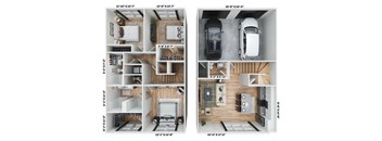 two different layouts of a house and a car in a floor plan