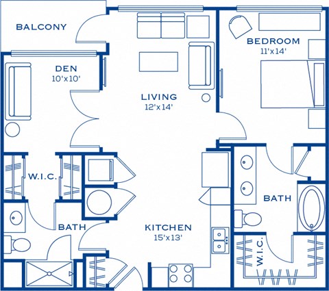 B1 2 bedroom 2 bathroom Den Floor Plan at Maitland City Centre, Maitland, FL, 32751