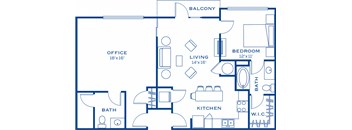 LW 1 bedroom 1 office 2 bathroom Floor Plan at Maitland City Centre, Florida