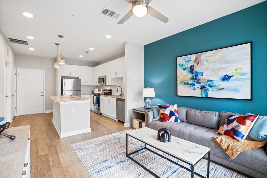 Living Area With Kitchen View at Mason Stuart, Stuart, FL, 34997
