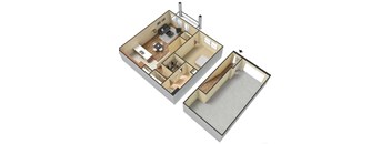 1 Bed 1 Bath Floor Plan at Meridian Park Apartments, Collierville, TN