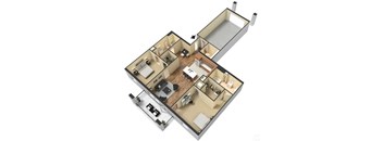 Two Bedroom Two Bath Floor Plan at Meridian Park Apartments, Tennessee, 38017