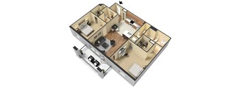 2 Bedroom Floor Plan at Meridian Park Apartments, Collierville