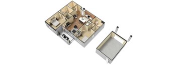 2 Bedroom 2 Bath Floor Plan at Meridian Park Apartments, Collierville, 38017