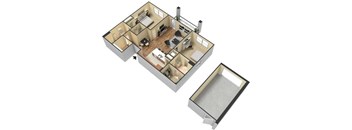 2 Bedroom 2 Bathroom Floor Plan at Meridian Park Apartments, Collierville, Tennessee