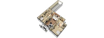 2 Bed Floor Plan at Meridian Park Apartments, Collierville, TN, 38017