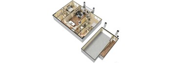 Two Bed Two Bath Floor Plan at Meridian Park Apartments, Tennessee