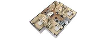 3 Bed 2 Bath Floor Plan at Meridian Park Apartments, Collierville, 38017