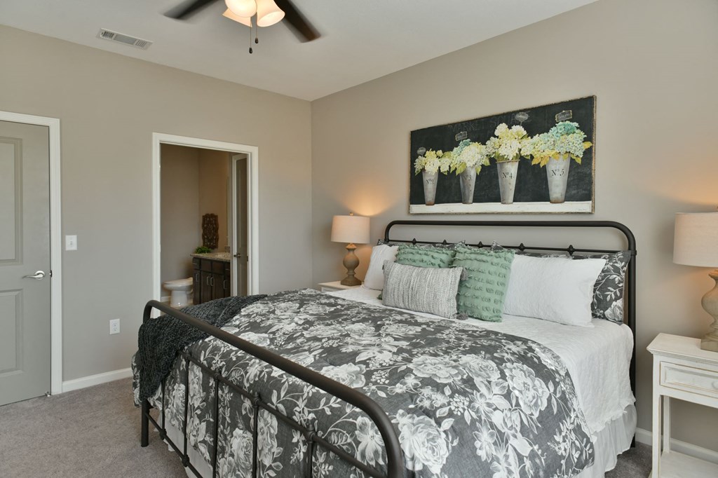 Primary bedroom with ceiling fan at Meridian Park in Collierville, TN 38017