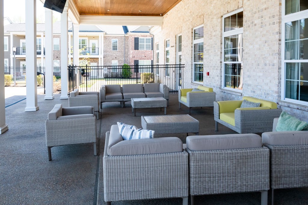 outdoor patio with couches and tables Meridian Park in Collierville, TN 38017