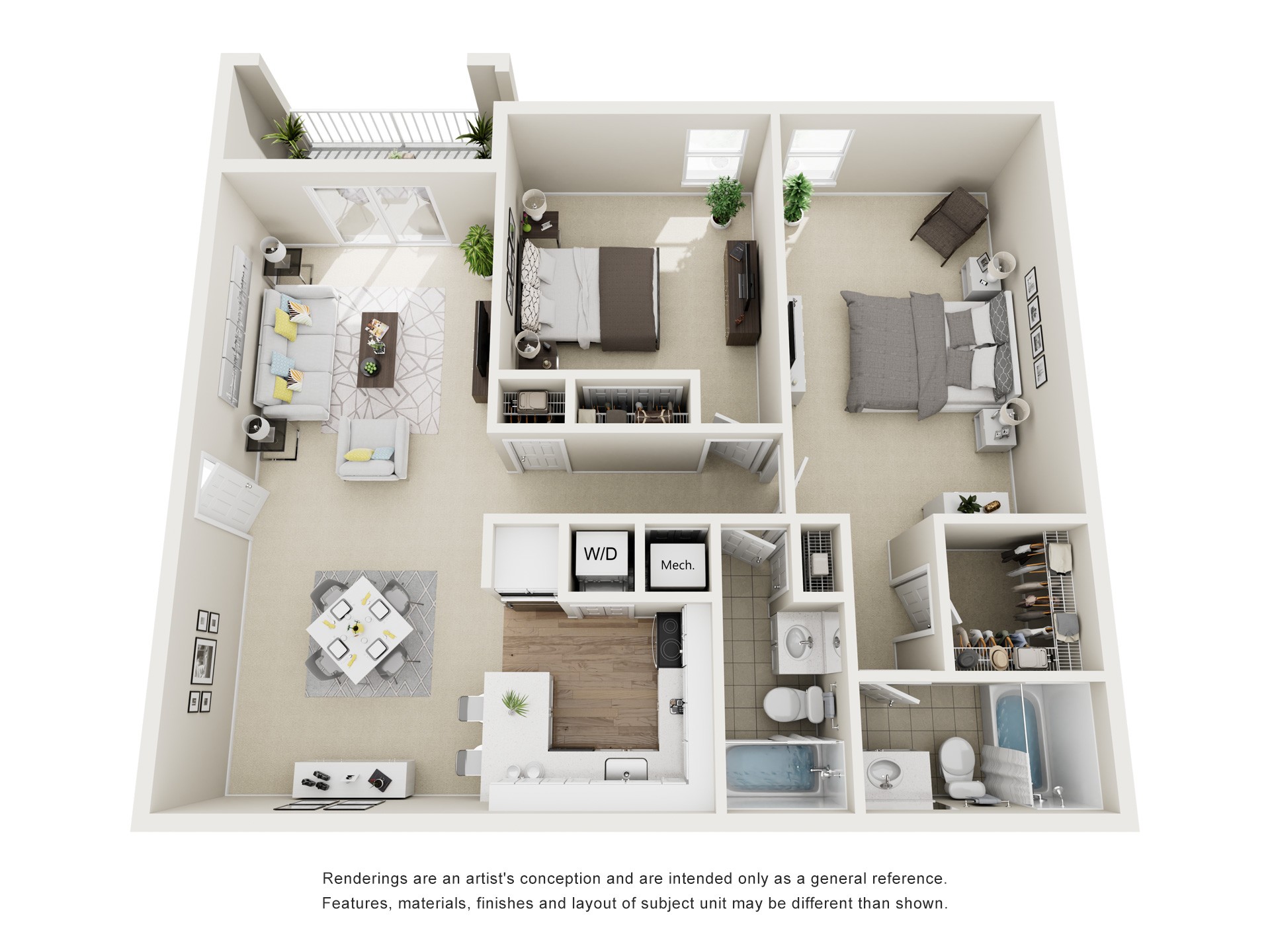 2 Bed 2 Bath Floorplan at Mill House at East Cobb, Marietta Georgia 