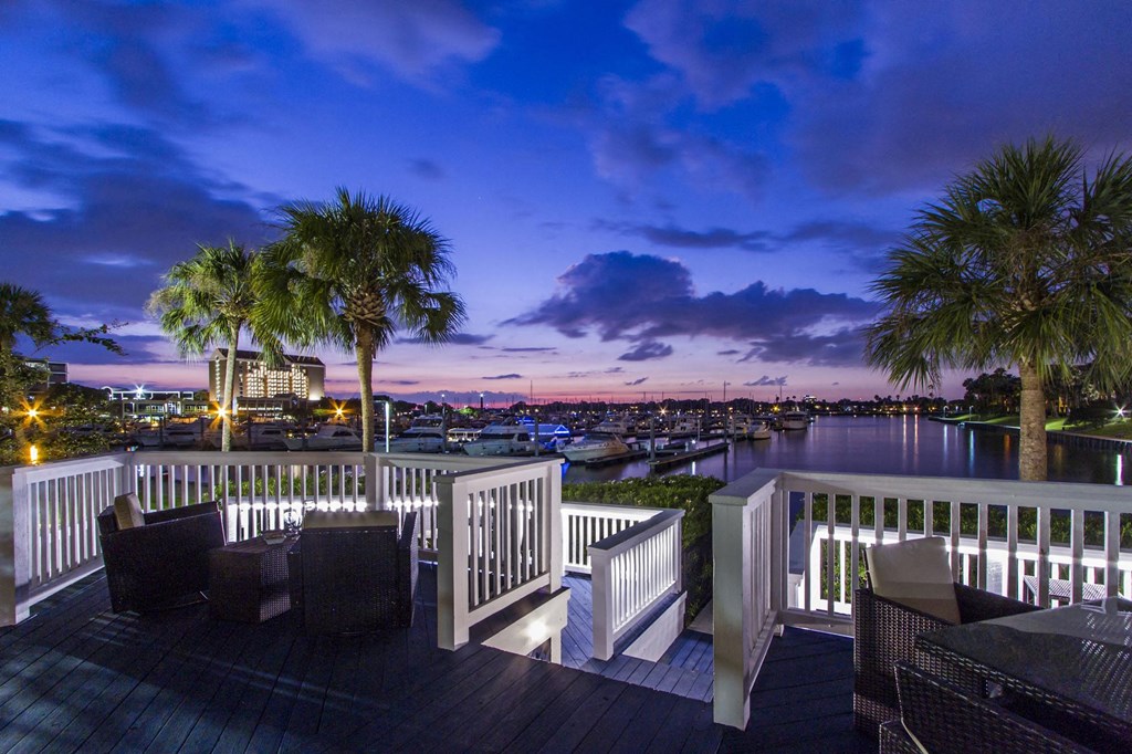 Marina at twilight at The Moorings, League City, 77573