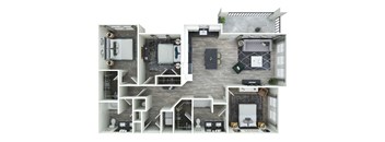 a floor plan of a two bedroom apartment with two bathrooms and a balcony  at Livano Nations, Tennessee