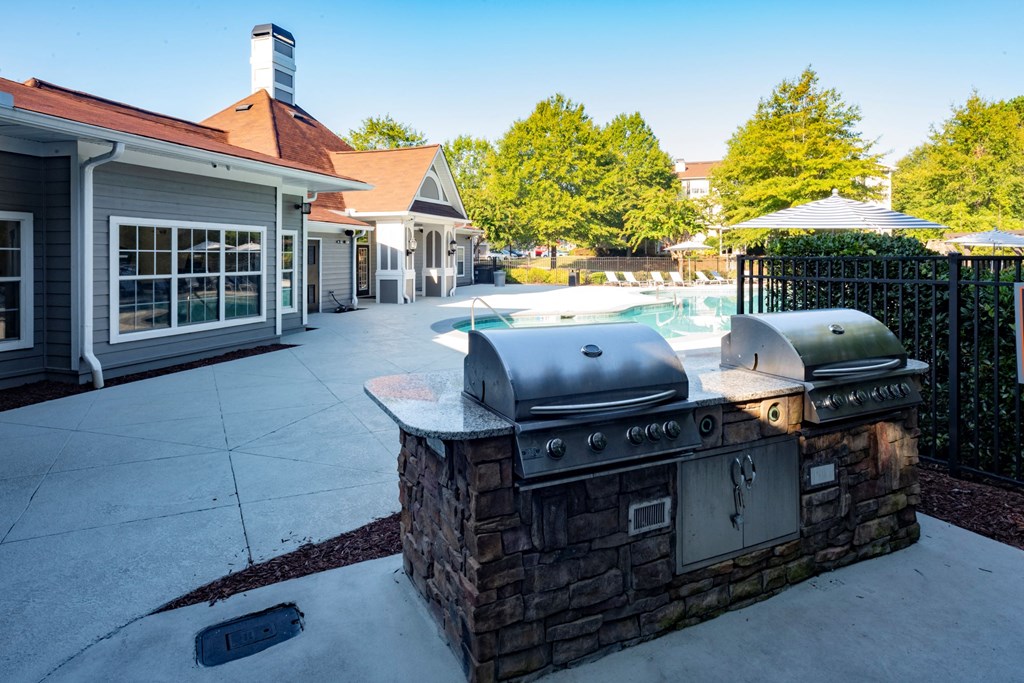 Gas Grills at Pool at One Rocky Ridge Apartment, Georgia
