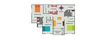 3 Bedroom Floor Plan   at Parc 1346 Apartments, Chattanooga, 37421