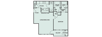 Floor plan of A1 Ponce which is a one bedroom with one bathroom and 710 square feet at Park Summit in Decatur GA