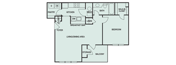 floor plan of the A3, Church which is a one bedroom one bathroom at 827 square feet at Park Summit in Decatur GA
