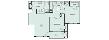 floor plan of a B1, The Commerce which is a 2 bedroom with one bathroom and is 927 square feet  at Park Summit in Decatur GA