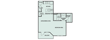 Floor plan of Studio apartment that is 522 sq ft at Park Summit in Decatur GA