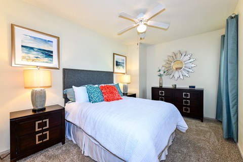 Bedroom With Ceiling Fan at Park at Forest Hill, Memphis