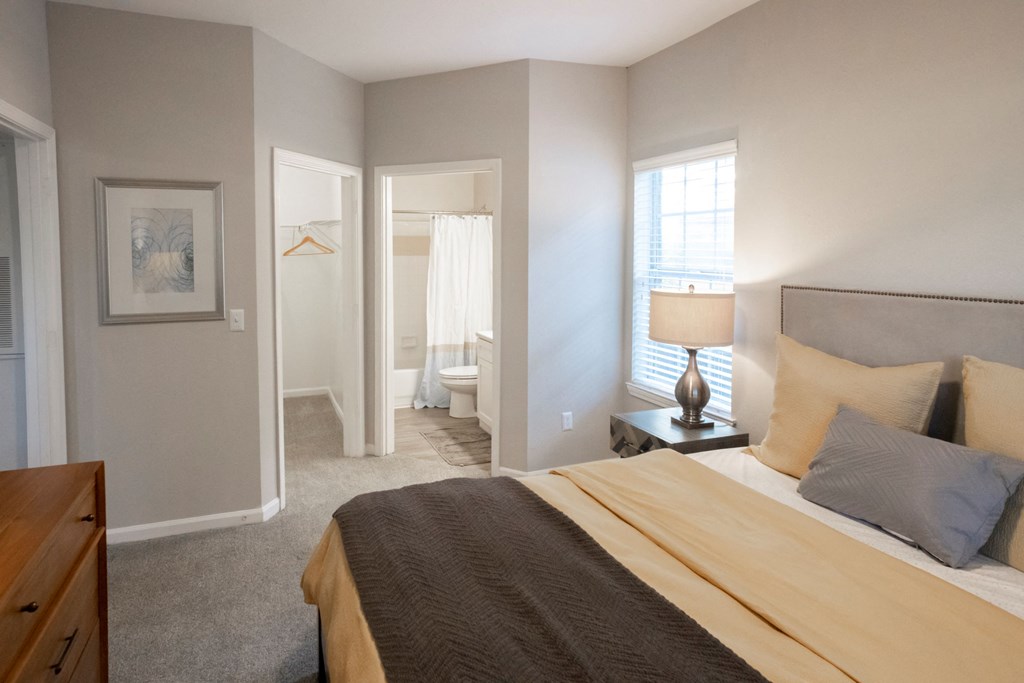 Spacious Bedroom with Attached Bathroom and Closet at Polos at Hudson Corners Apartments, South Carolina 29650