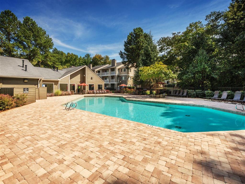 Revitalizing Resort Style Swimming Pool with Relaxation Space and Seating Area at Rosemont Apartments, Roswell, GA 30076