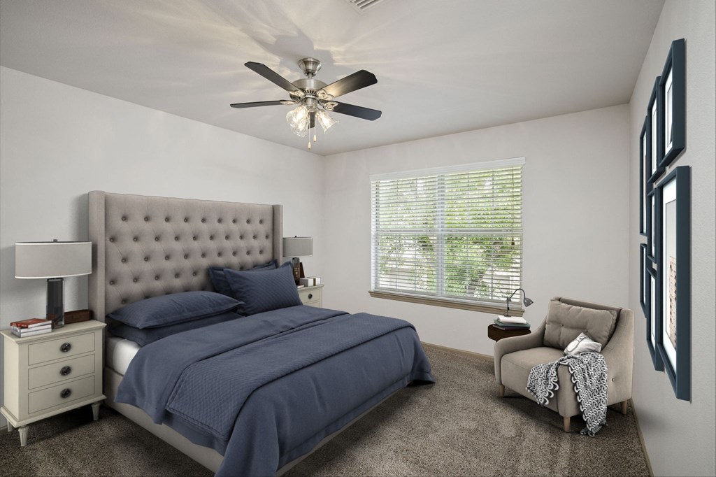 Bedroom with comfortable bed at Sandstone Creek Apartments , Overland Park, KS