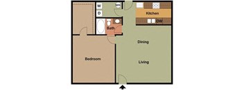 1 bed 1 bath Glen Floor Planat Serene at Creekstone Apartments, Athens, GA, 30601