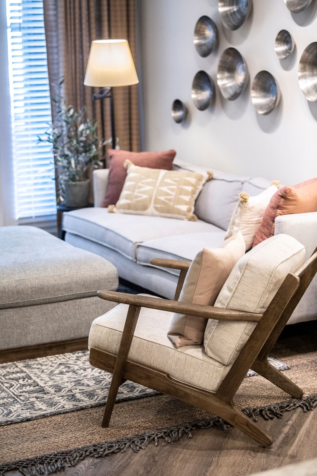 living room with chairs and decorations