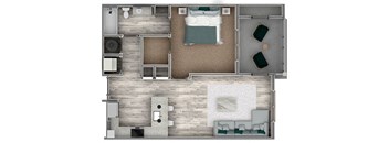 1 bedroom 1 bathroom floor plan a at The Beck at Hidden River Apartments, Tampa, FL,  33637