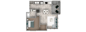 1 bedroom 1 bathroom floor plan b at The Beck at Hidden River Apartments, Tampa, FL,  33637