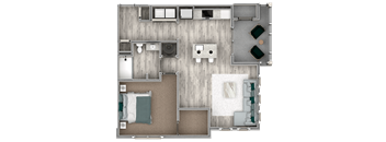 1 bedroom 1 bathroom floor plan c at The Beck at Hidden River Apartments, Tampa, FL,  33637
