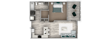 1 bedroom 1 bathroom floor plan e at The Beck at Hidden River Apartments, Tampa, FL,  33637